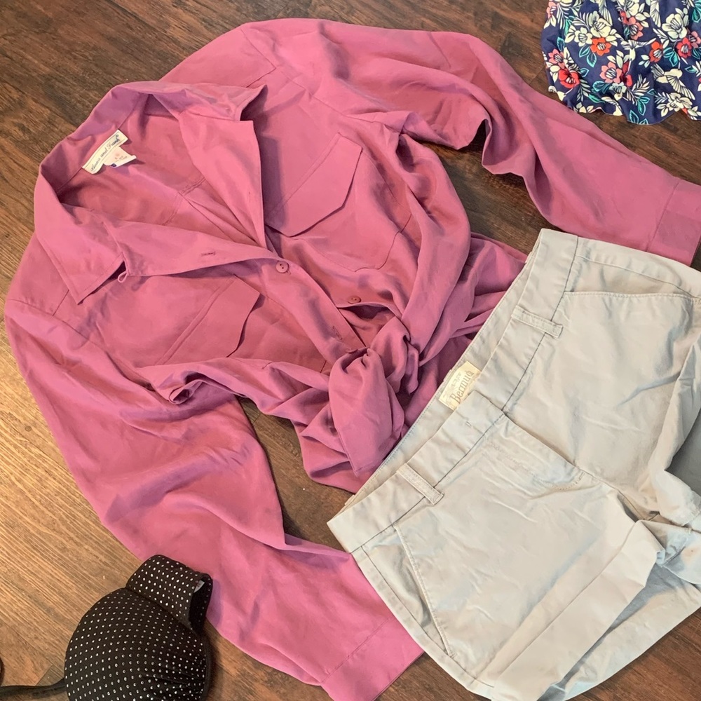 Vintage Lavender 100% silk Button Up Blouse